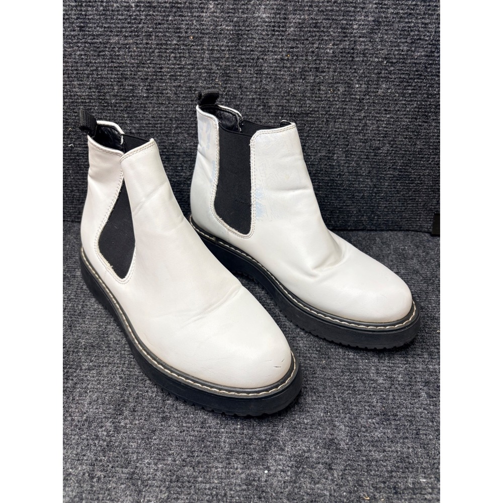 Womens White Platform Chelsea Boots Chunky Lug Sole Black Elastic Ankle Boots